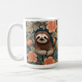 Cute Sloth Elegant Floral William Morris Inspired コーヒーマグカップ