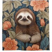 Cute Sloth Elegant Floral William Morris Inspired シャワーカーテン (正面)