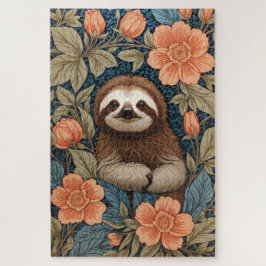 Cute Sloth Elegant Floral William Morris Inspired ジグソーパズル