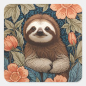 Cute Sloth Elegant Floral William Morris Inspired スクエアシール (正面)