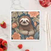 Cute Sloth Elegant Floral William Morris Inspired スタンダードランチョンナプキン (インサイチュ)