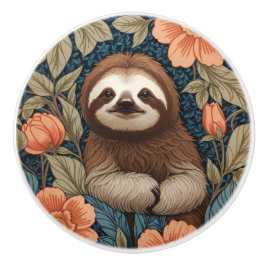 Cute Sloth Elegant Floral William Morris Inspired セラミックノブ