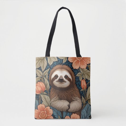 Cute Sloth Elegant Floral William Morris Inspired トートバッグ (正面)