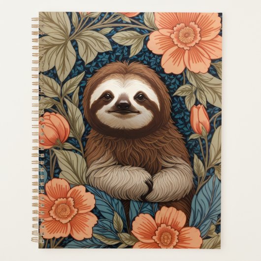 Cute Sloth Elegant Floral William Morris Inspired プランナー手帳 (正面)