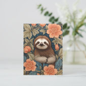 Cute Sloth Elegant Floral William Morris Inspired ポストカード (スタンド正面)