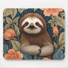 Cute Sloth Elegant Floral William Morris Inspired マウスパッド