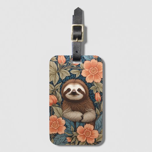 Cute Sloth Elegant Floral William Morris Inspired ラゲッジタグ (正面縦)