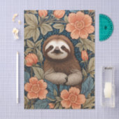 Cute Sloth Elegant Floral William Morris Inspired 薄葉紙 (クラフト)