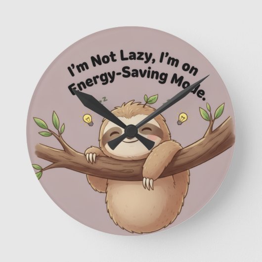 Cute Sloth "Energy-Saving Mode" ラウンド壁時計 (正面)