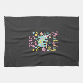 Cute Sloth Floral Girls Birthday Party T-Shirt キッチンタオル