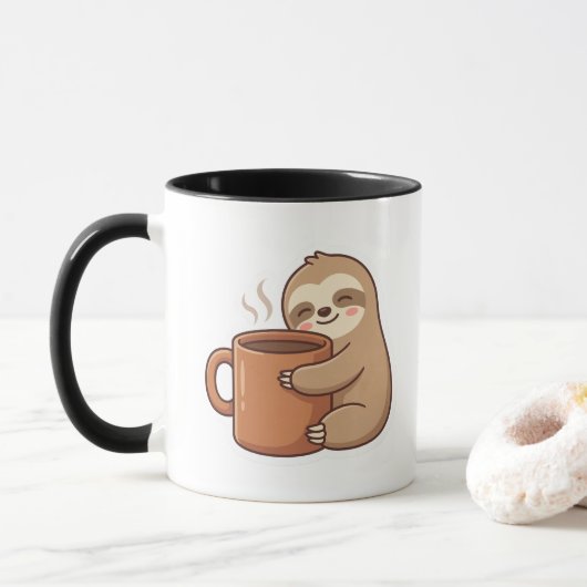 Cute Sloth Hugging Coffee Mug | Funny Morning Cup マグカップ (ドーナツ)