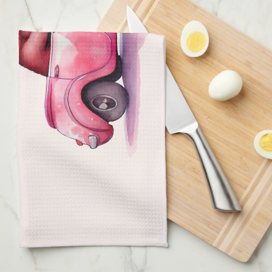 Cute Sloth in a Pink Convertible キッチンタオル (四つ折り)