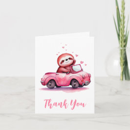 Cute Sloth in a Pink Convertible サンキューカード