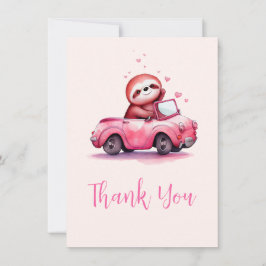 Cute Sloth in a Pink Convertible サンキューカード