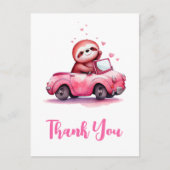 Cute Sloth in a Pink Convertible Thank You ポストカード (正面)