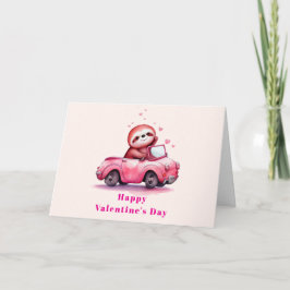 Cute Sloth in a Pink Convertible Valentine's Day シーズンカード