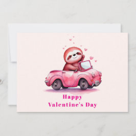Cute Sloth in a Pink Convertible Valentine's Day シーズンカード