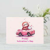 Cute Sloth in a Pink Convertible Valentine's Day シーズンカード (スタンド正面)