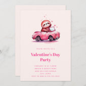Cute Sloth in a Pink Convertible Valentine's Day 招待状 (正面/裏面)