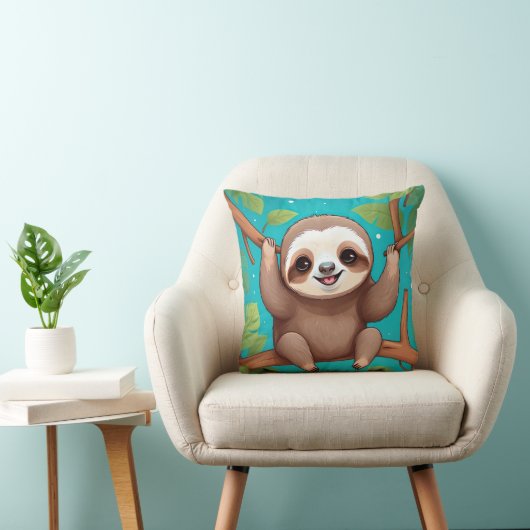 Cute sloth in a tree illustration クッション (椅子)