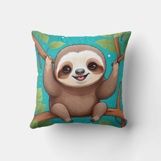 Cute sloth in a tree illustration クッション (裏面)
