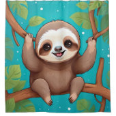 Cute sloth in a tree illustration シャワーカーテン (正面)