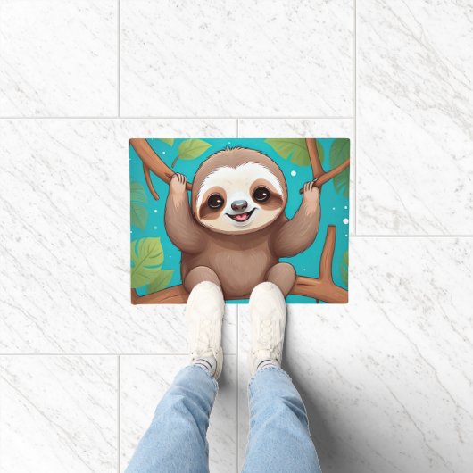 Cute sloth in a tree illustration ドアマット (室内)