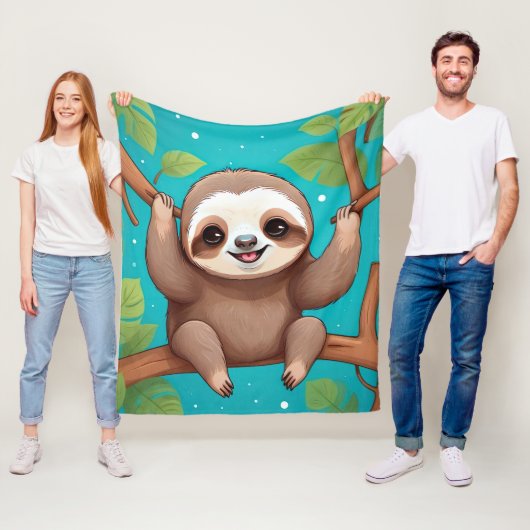 Cute sloth in a tree illustration フリースブランケット (インサイチュ)