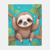 Cute sloth in a tree illustration フリースブランケット (正面)