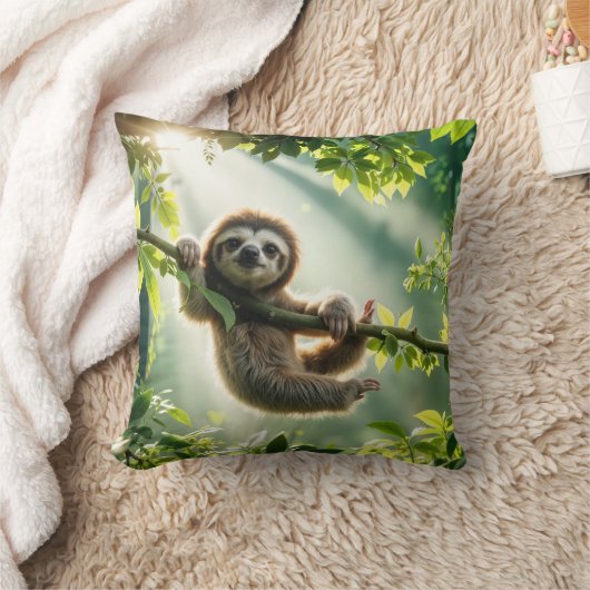 Cute Sloth In Backlit By Sunbeams クッション (ブランケット)