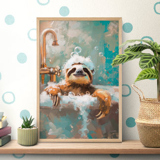 Cute Sloth in Bubble Bath Poster ポスター