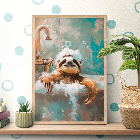 Cute Sloth in Bubble Bath Poster ポスター