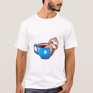 Cute Sloth in Coffee Cup – Funny Sloth Cartoon Des Tシャツ