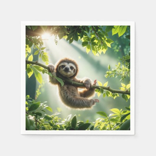 Cute Sloth In Sunbeams スタンダードカクテルナプキン (正面)
