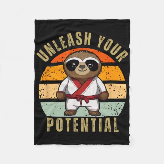 Cute Sloth Japanese Self Defence Karate  フリースブランケット (正面)