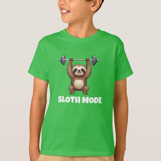 Cute Sloth Mode Cartoon Kids Green Tシャツ (正面)