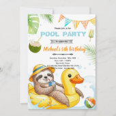 Cute sloth pool theme invitation 招待状 (正面)