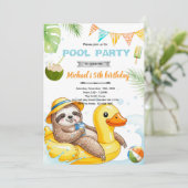 Cute sloth pool theme invitation 招待状 (スタンド正面)