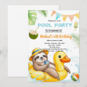 Cute sloth pool theme invitation 招待状 (正面/裏面)