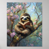 Cute Sloth Reading a Book Poster ポスター (正面)