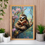 Cute Sloth Reading a Book Poster ポスター