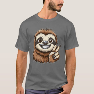 Cute sloth showing teeth joy cartoon peace friend tシャツ