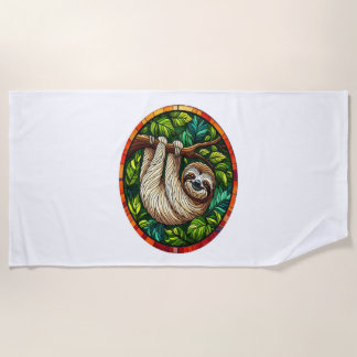 Cute Sloth Stained Glass Ornament ビーチタオル