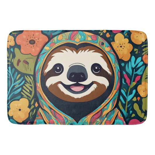 Cute sloth surrounded by flowers バスマット (正面)