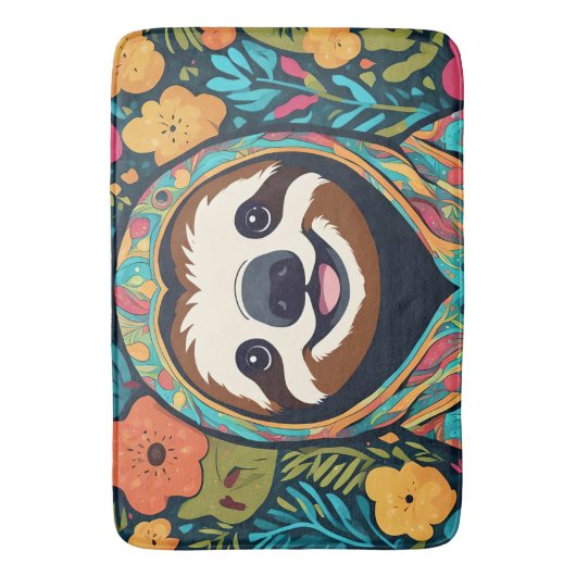 Cute sloth surrounded by flowers バスマット (正面縦)