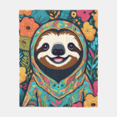 Cute sloth surrounded by flowers フリースブランケット (正面)