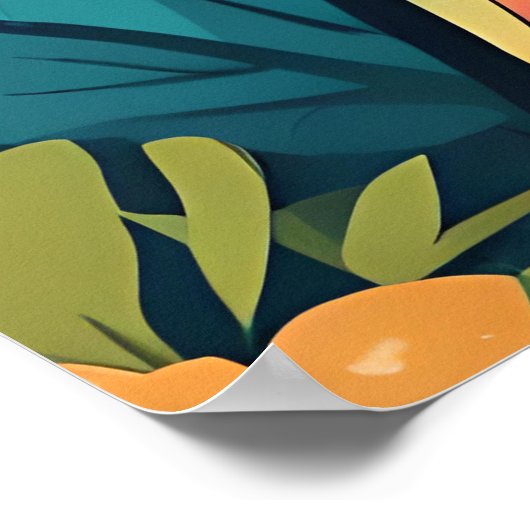 Cute sloth surrounded by flowers ポスター (角)