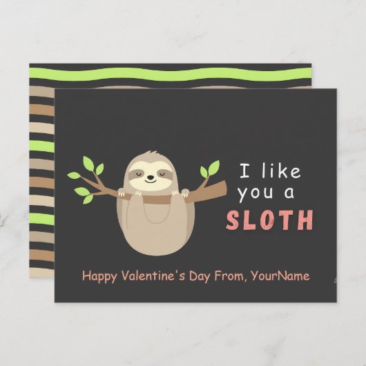 Cute Sloth Valentine’s Day Card  シーズンポストカード (正面/裏面)