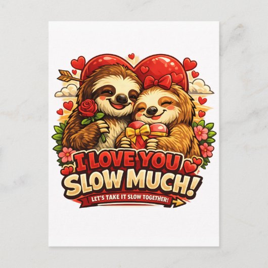 Cute Sloth Valentine’s Day Love Design, I Love You ポストカード (正面)