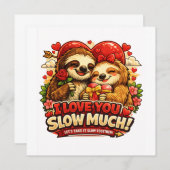 Cute Sloth Valentine’s Day Love Design, I Love You 招待状 (正面/裏面)